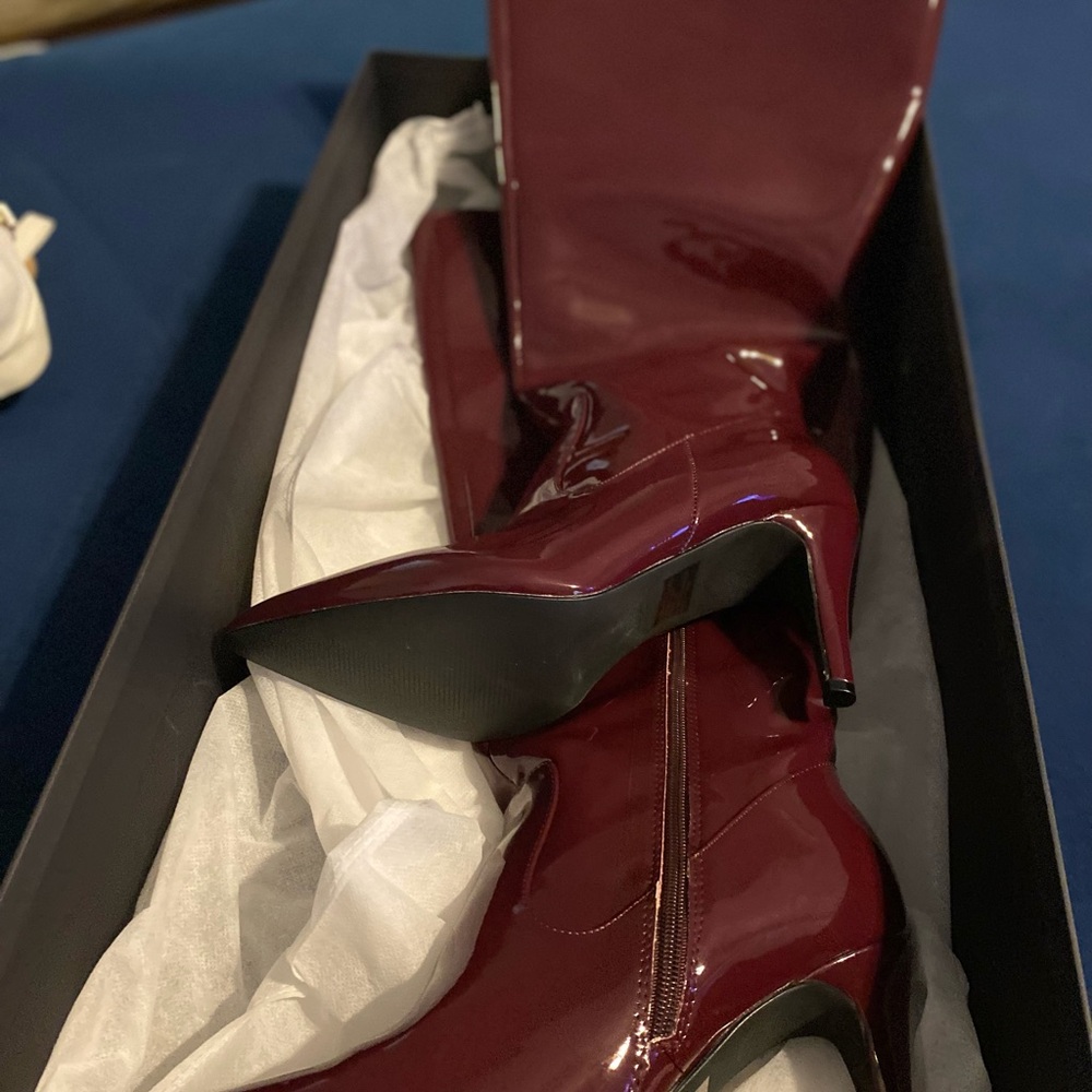 Fashion to Figure Glossy Burgundy Heeled Boots